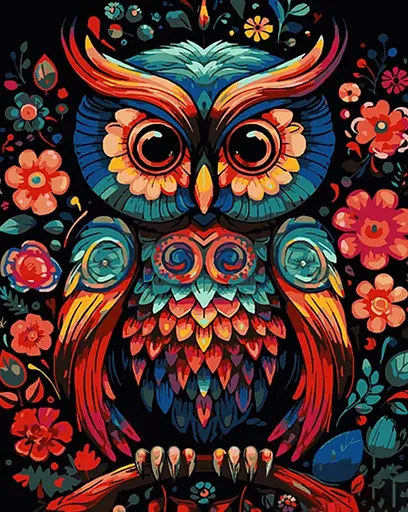 Набор для росписи по номерам Задумчивая сова, Strateg, на черном фоне, 40x50 см, AH1078