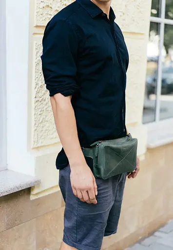 Шкіряна поясна сумка Dropbag Maxi зелена - фото 9