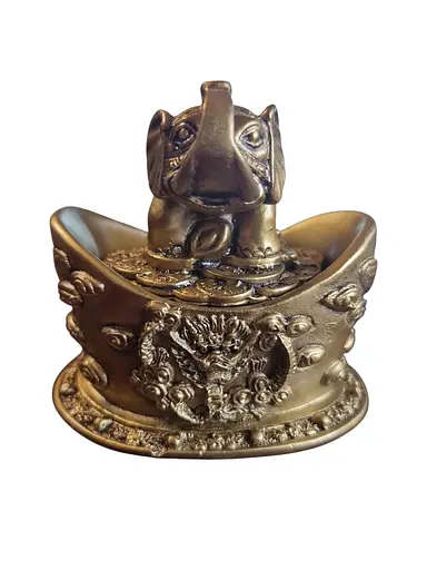 Статуетка скринька Грошовий слоник на чаші з монетами - фото 1