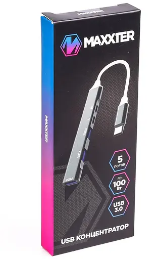 USB-Хаб Maxxter USB 3.0 HU3C-4P1PD-01 (HU3C-4P1PD-01) - фото 3