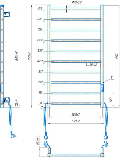 Електрична рушникосушарка HF Leeds 970x530 black matte 6.1.0804.06.BM, Чорний матовий, універсальне (коннектор), Електронний - фото 5
