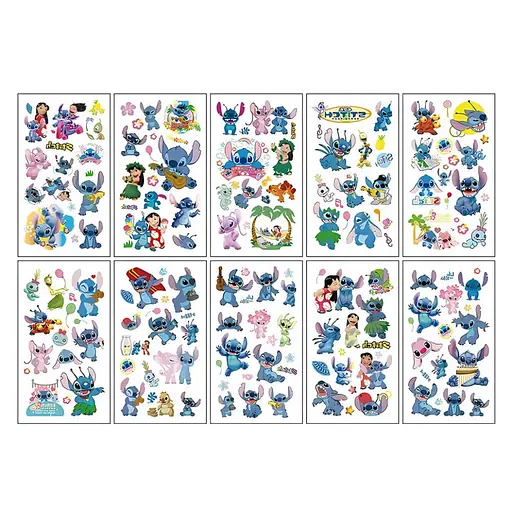 Набор временных татуировок "Стич" Fresh Tattoo stich-glow-tattoo-10 светятся, 10 листов 12х7 см - фото 1