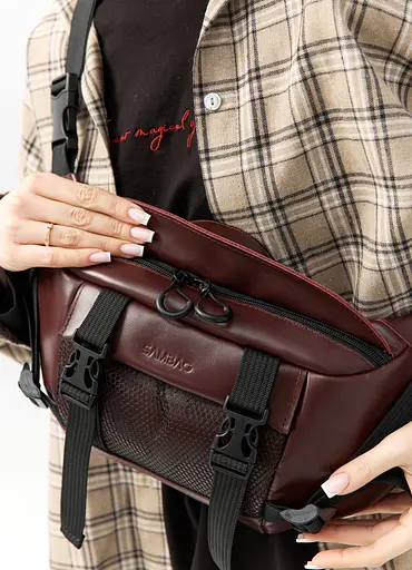 Велика жіноча поясна сумка бананка Sambag DynamicDart марсала 38 × 21 × 7 см (80411120) - фото 4