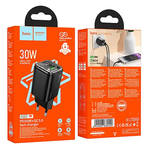 СЗУ Hoco N53 Monsoon PD30W+QC3.0 (1USB-A/1C) Black - фото 4