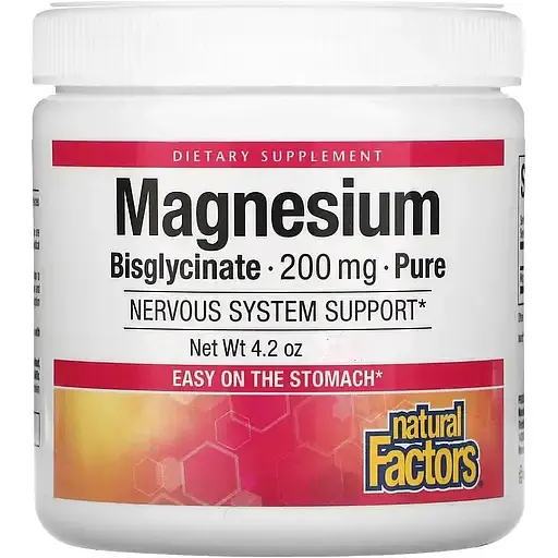 Магній Бісгліцинат Natural Factors Magnesium Bisglycinate Pure у порошку 200 мг 145 гр