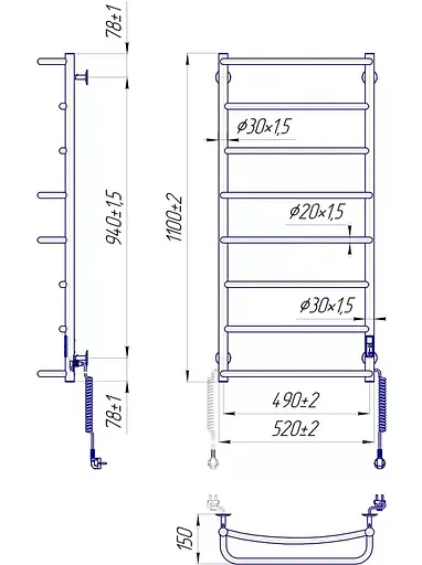 Полотенцесушитель Mario НР-И 1100х520-150 мм с таймером-регулятором 2.3.0317.10.P - фото 5