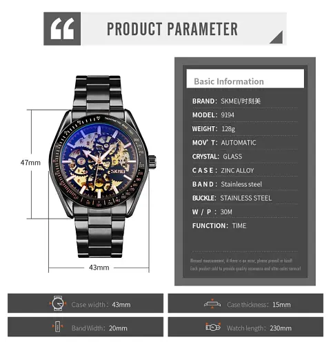 Механічні Наручний годинник скелетон з автопідзаводом Skmei 9194 Black, 9194BK (18396) - фото 7