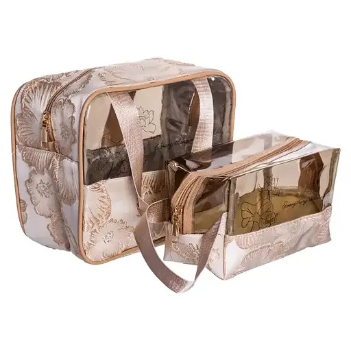 Набір косметичок Yiwu HP-16-1KBE 22х11х18 / 17х10х11 см водонепроникні 2 шт. бежеві/прозорі  - фото 2