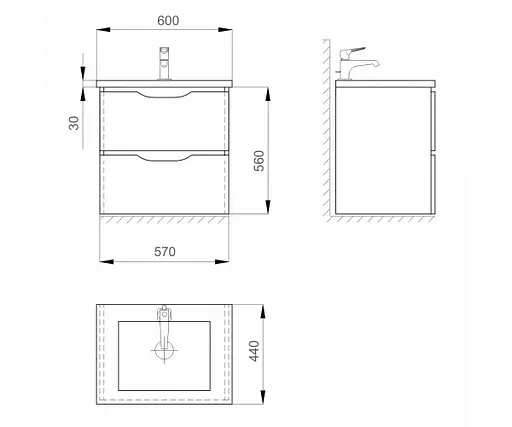 Тумба підвісна Sanwerk Ліга Air 60 мессина з умивальником Space Line (MV0000860) - фото 6