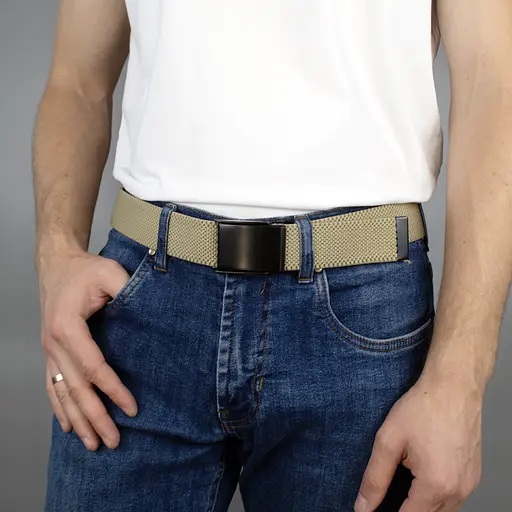 Ремінь-гумка чоловічий на затиску PS-40023 (112 см) бежевий плетений - фото 6