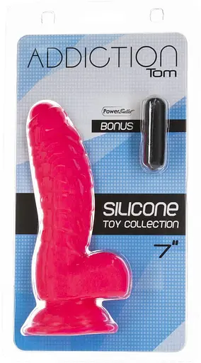 Ребристий фалоімітатор Addiction - Tom 7″ Dildo With Balls - Pink, віброкуля в подарунок - фото 6