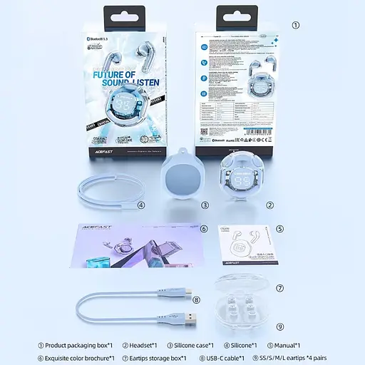 Навушники TWS Acefast T8 ice blue