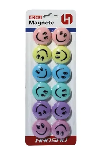 Магніти смайли пастельних кольорів, 3 см, 12 шт.