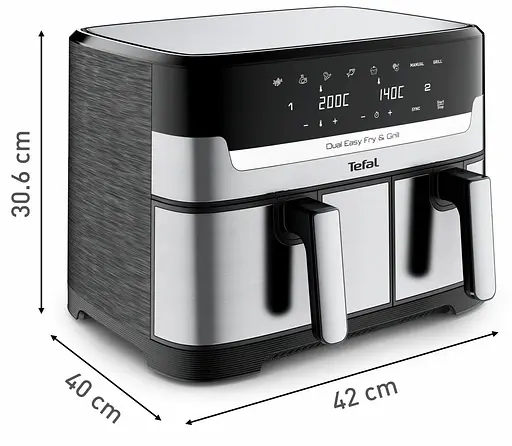 Мультипечь Tefal на 2 чаши Dual Easy Fry & Grill Air Fryer 2700Вт сенсорное управление 8 программ гриль пластик нержавеющая сталь - фото 3