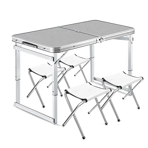Стол раскладной туристический для пикника Voltronic YT34285 Silver с 4 тканевыми стульями 120x60x70 см. 