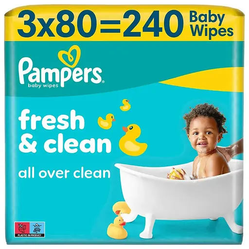 Дитячі вологі серветки Pampers Fresh Clean 240 шт. (3 упаковки x 80 шт.) - фото 1