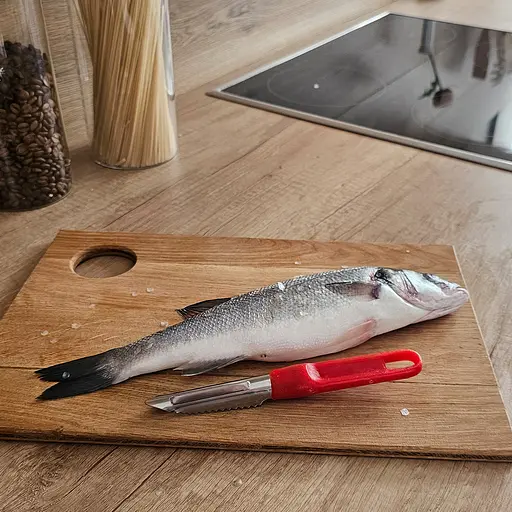 Рибочистка ніж для чищення риби та видалення серцевини з картоплі, яблук, груш та перців 18 см, Kitchette Синій 86235 - фото 8