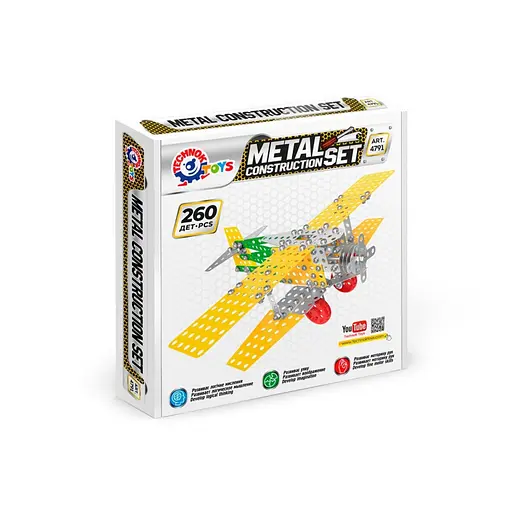 Детский Конструктор металлический "Самолет-биплан" ТехноК 4791TXK, 260 деталей - фото 3