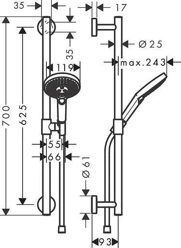 Душовий набір Hansgrohe Raindance Select S 120 3jet 65 см 26320000, Хром - фото 2