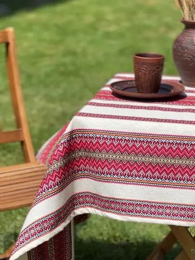 Лляна скатертина різдвяна з українським орнаментом Спадщина 290х150 см - фото 4