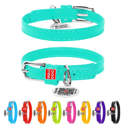 Ошейник для собак кожаный Waudog Glamour с QR-паспортом без украшений XXS Ш 9 мм Д 18-21 см ментоловый - фото 2