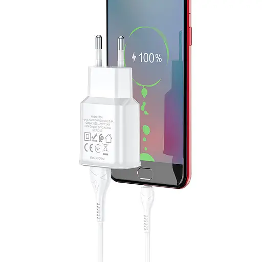 МЗП Hoco C88A Star round 2.4A (2USB-A) + кабель USB to Type-C Білий - фото 4