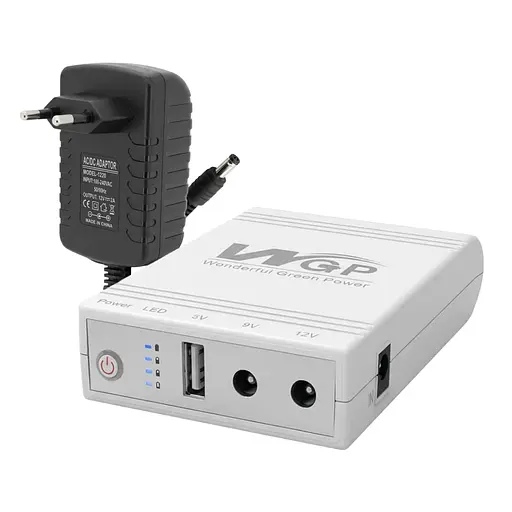 Комплект Mini UPS с блоком питания: источник бесперебойного питания Mini UPS WGP UPS103A White 10400mAh 5V/9V/12V, Li-ion 4*2.6Ah, для роутера и оптического терминала и блок питания SPF-1202B 12V/2A (24W) (42-00262) - фото 1