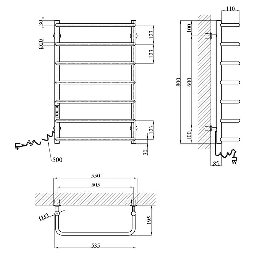 Полотенцесушитель электрический Kroner KRP Stil EL800x500-7 (CV036344) - фото 6