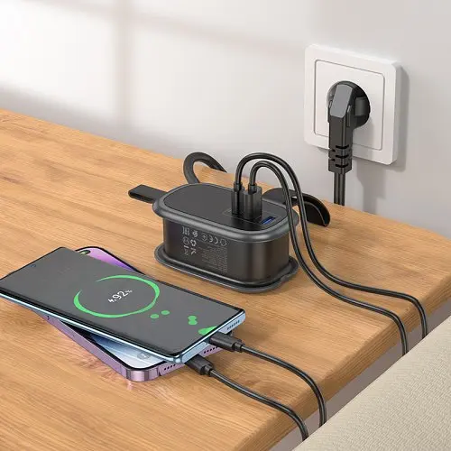 Сетевой удлинитель Hoco NS6 Sharp 1 position(1C2A) desktop socket(EU/GER) Черный - фото 4