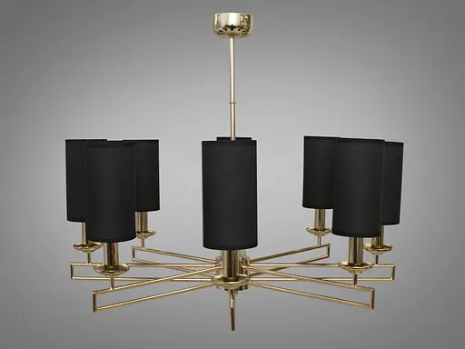 Современная люстра с текстильными абажурами на 8 ламп, цвет-золото. - фото 3
