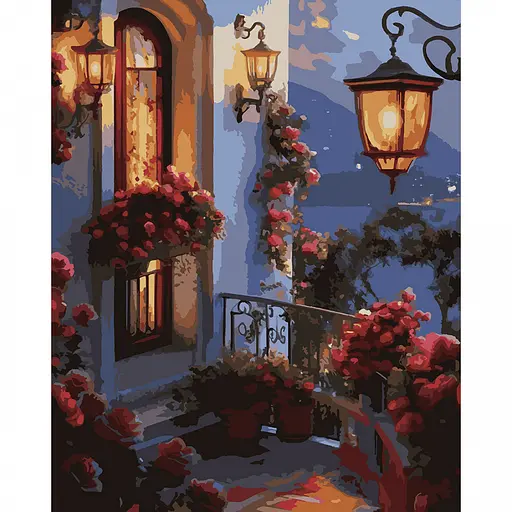 Картина по номерам Santi Цветы на балконе 40х50 см LED подсветка (956656) - фото 1