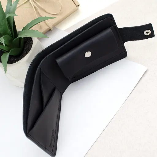 Кошелек мужской кожаный черный HC-0043-1 матовый с гербом Украины на кнопке - фото 3