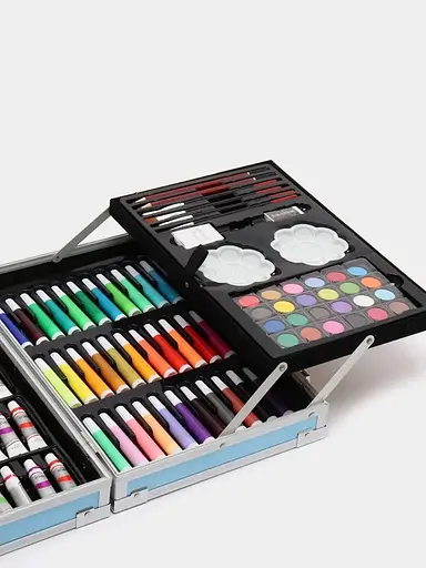 Набор для рисования и творчества детский в алюминиевом чемодане Единорог 145 предметов для юного художника Голубой - фото 4