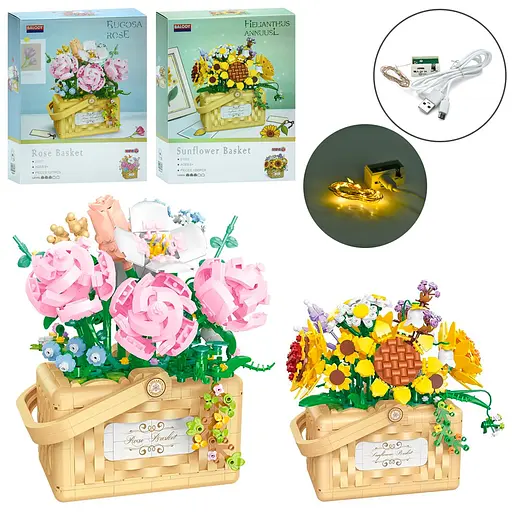Конструктор Квіти у кошику з підсвіткою, 21071-21072, від 1277 деталей, (В асортименті) - фото 3