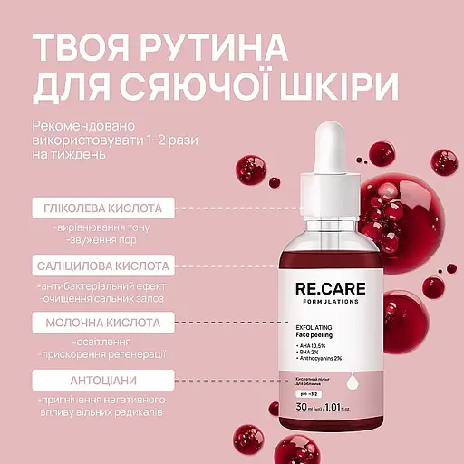 Кислотний пілінг для обличчя Re.Care Exfoliating Face Peeling 30 мл - фото 4
