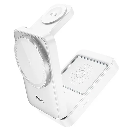 Бездротовий зарядний пристрій — підставка Hoco cq21 3-в-1 15 W біла - фото 2