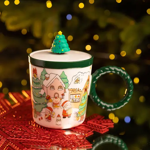 Чашка порцелянова "Ялинка" 400 мл з кришкою Yiwu FM-CS-36B - фото 2