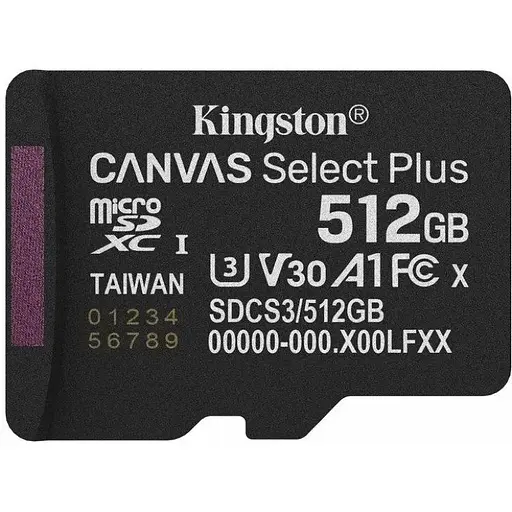 Карта памяти microSDXC (UHS-1 U3) Kingston Canvas Select Plus Gen3 512Gb class 10 А1 V30 (R-150MB/s) - фото 1