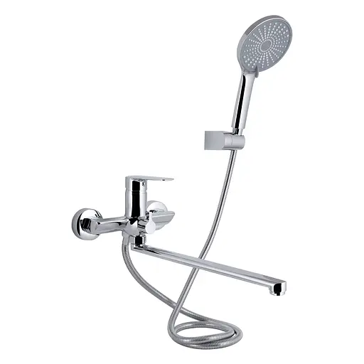 Смеситель для ванны Qtap Leo New с длинным поворотным изливом (c душевым гарнитуром) QTLEO2601CRM45562 Chrome - фото 1