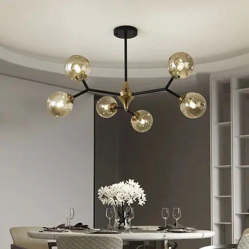 Люстрая молекула на 6 янтарных плафонов | Ст. MD 8023/6 BK+AM | Line F - фото 1