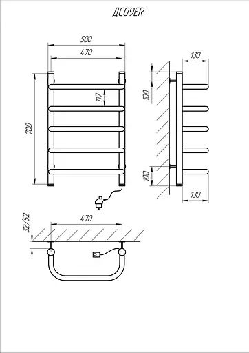 Электрический полотенцесушитель Kosser Скоба 700x500/5 ЕR рег. ДС09ER, Хром, Правое - фото 5