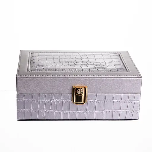 Скринька для прикрас з екошкіри 10 відділень із дзеркалом 20×14×8 см органайзер для прикрас Сірий Yiwu HP-5-19G - фото 6