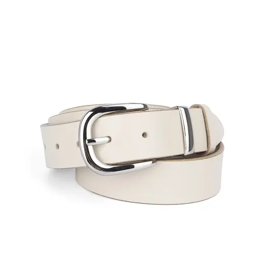 Ремень женский кожаный HC-3092 (130 см) молочный с серебристой пряжкой - фото 1