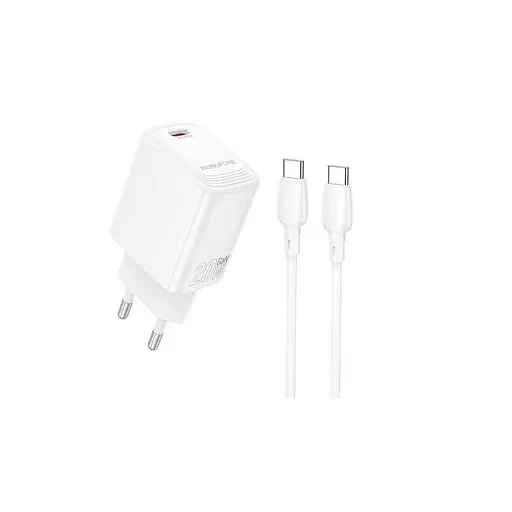 Сетевое зарядное устройство с кабелем Borofone BN26 Fuente single-port PD20W charger set (C to C) (EU) белый - фото 1