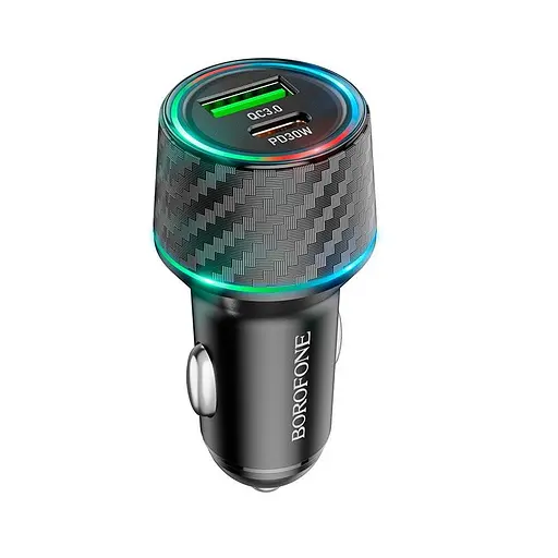 Адаптер автомобильный BOROFONE Brilliant dual port car charger BZ21 1USB/1Type-C, 48W/3A, PD/QC| - фото 1