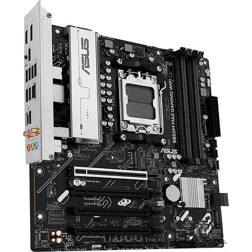 Материнская плата Asus AM5 B850M MAX Gaming WIFI, B850, 4xDDR5, Int.Video (CPU), 4xSATA3, 3xM.2, 1xPCI-E 5.0 x16, 3xPCI-E 4.0 x16, Realtek 7.1, Realtek 1Gb, WiFi 6, Bluetooth 5.3, 7xUSB 3.2 / 7xUSB 2.0, HDMI/DP, MicroATX - фото 5