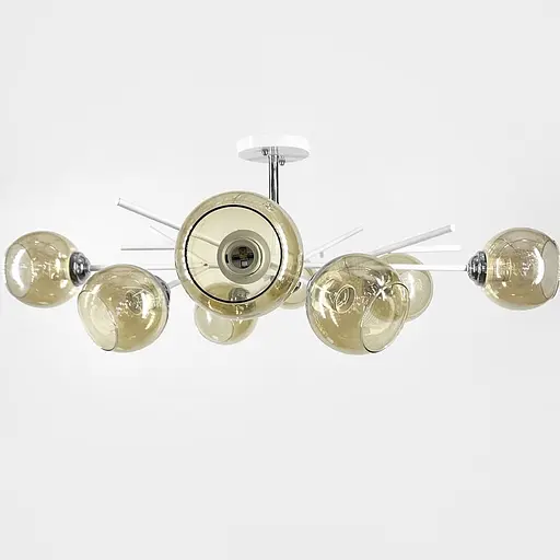 Люстра на 8 янтарних плафонів у білому корпусі Ø 85 см | Арт. 088N/8 WT+CH+AM | Line F - фото 1