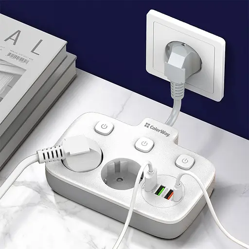 Мережевий фільтр СolorWay 2 розетки / 3USB / 1xTYPE-C White (CW-CHE24PDW) - фото 10
