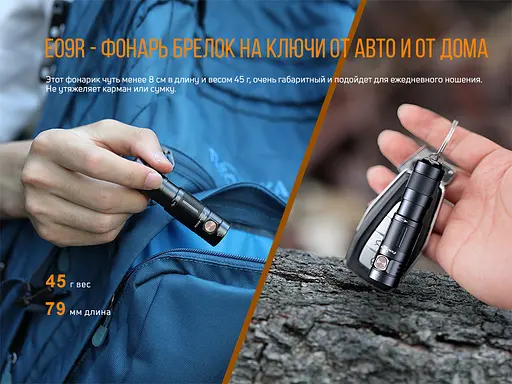Ручной мини фонарик Fenix E09R 600лм Type-C (Черный) - фото 9