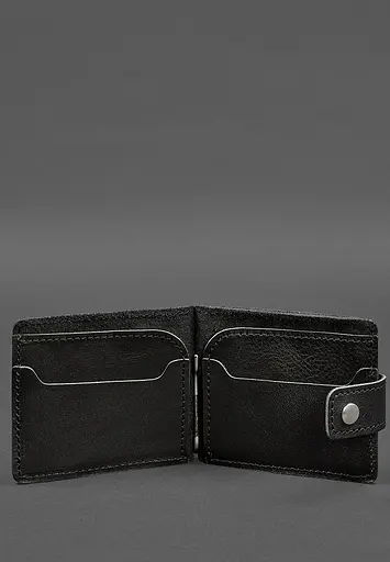 Кожаное портмоне 13.1 зажим с хлястиком черный краст - фото 4